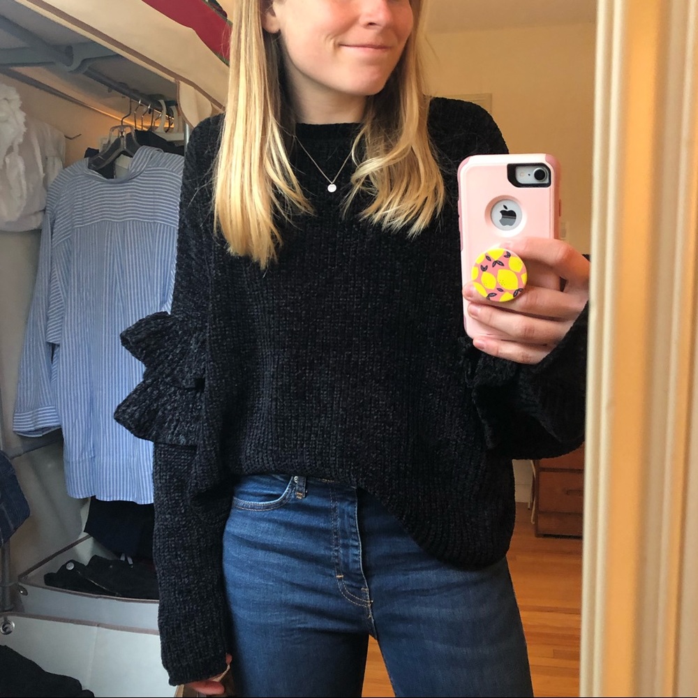 Mossimo Medium Black Chenille Ruffle Sweater